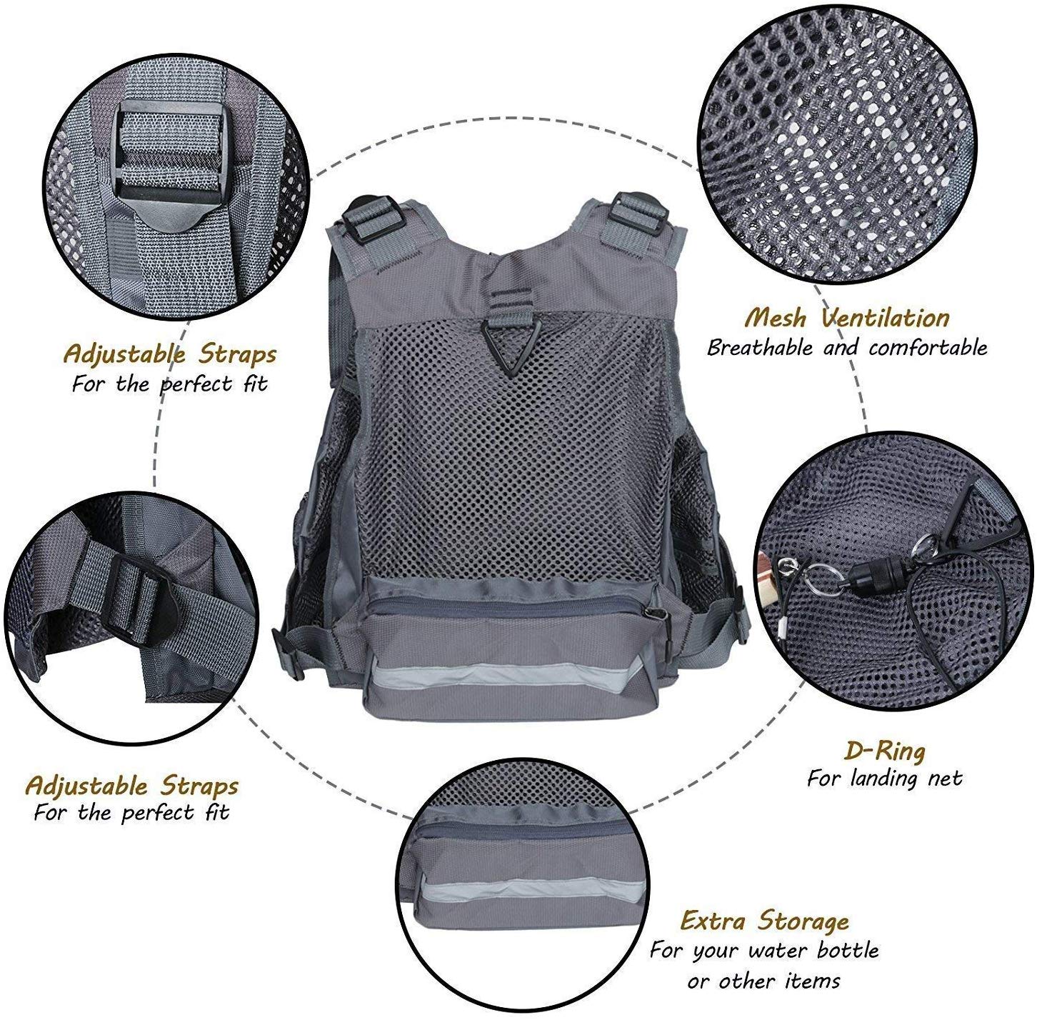 MAXIMUMCATCH Fly Fishing Vest Adjustable Size with Breathable Mesh (G-Mesh Fishing Vest), grey, 1 - Image 3