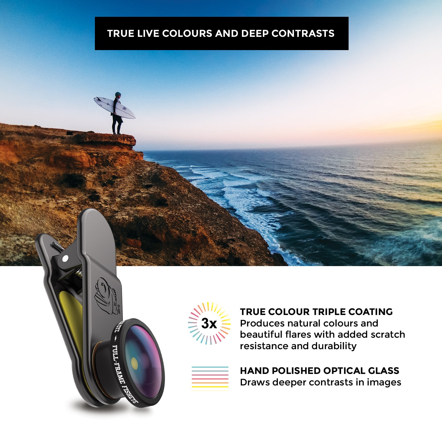 BLACK EYE Fullframe-Fisheye 180°lens for smartphones built before 2018 (Triple Coated Glass, Universal Clip, Works also with DualCams) - FF002 - Image 2