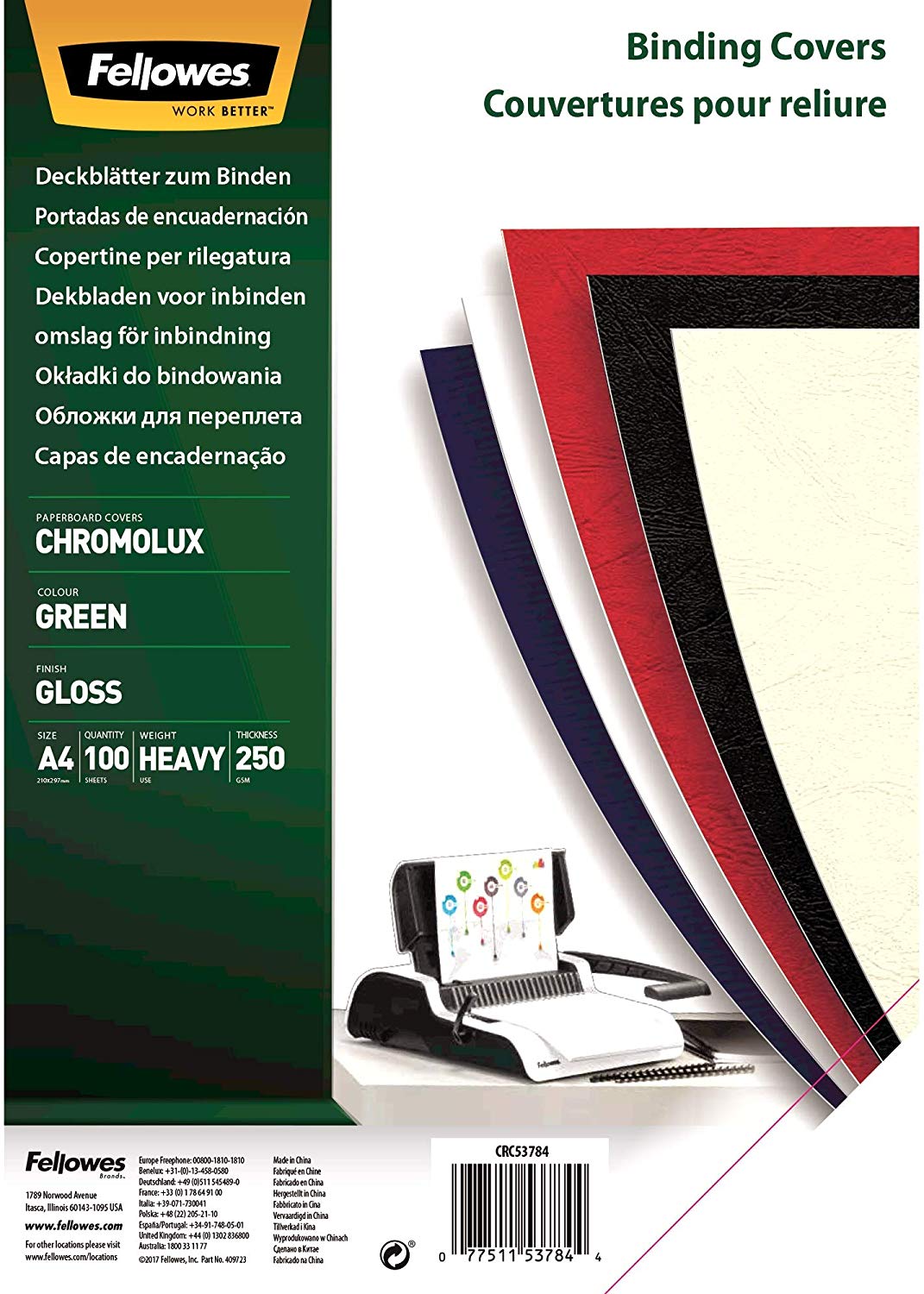 Fellowes Chromolux Gloss A4 Heavyweight 250gsm Presentation Covers - Green (Pack of 100) - Image 2