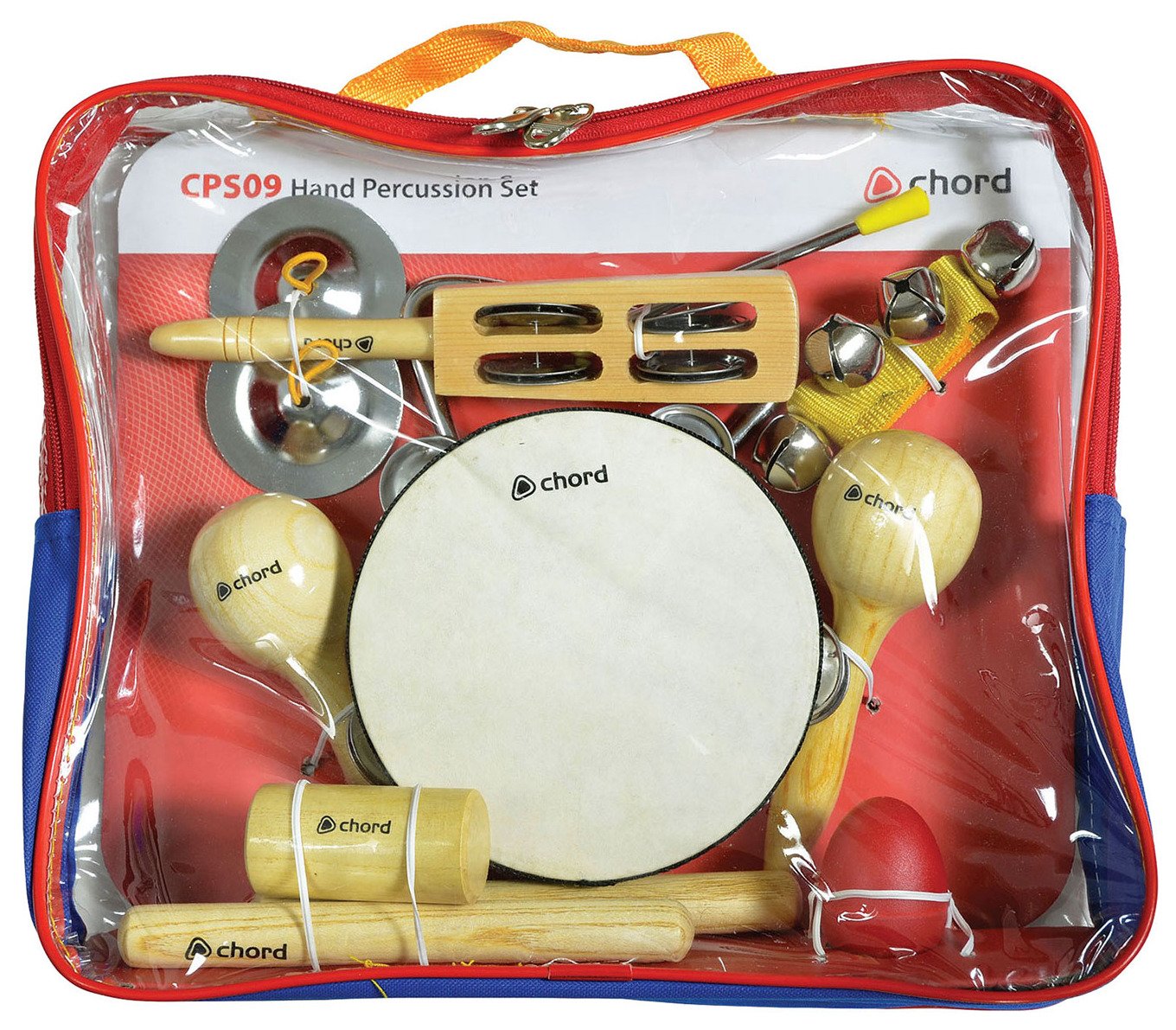 Chord CPS09 9 Piece Hand Percussion Set including Bag, Includes Tambourine, Maracas, Shakers, Claves, Jingle Band - Image 2