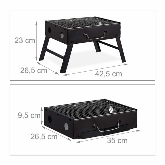 Folding Camping Barbecue Grill, Foldable BBQ for 4, Briefcase, Portable, Steel HWD: 20 x 41 x 27 cm, Black - Image 2