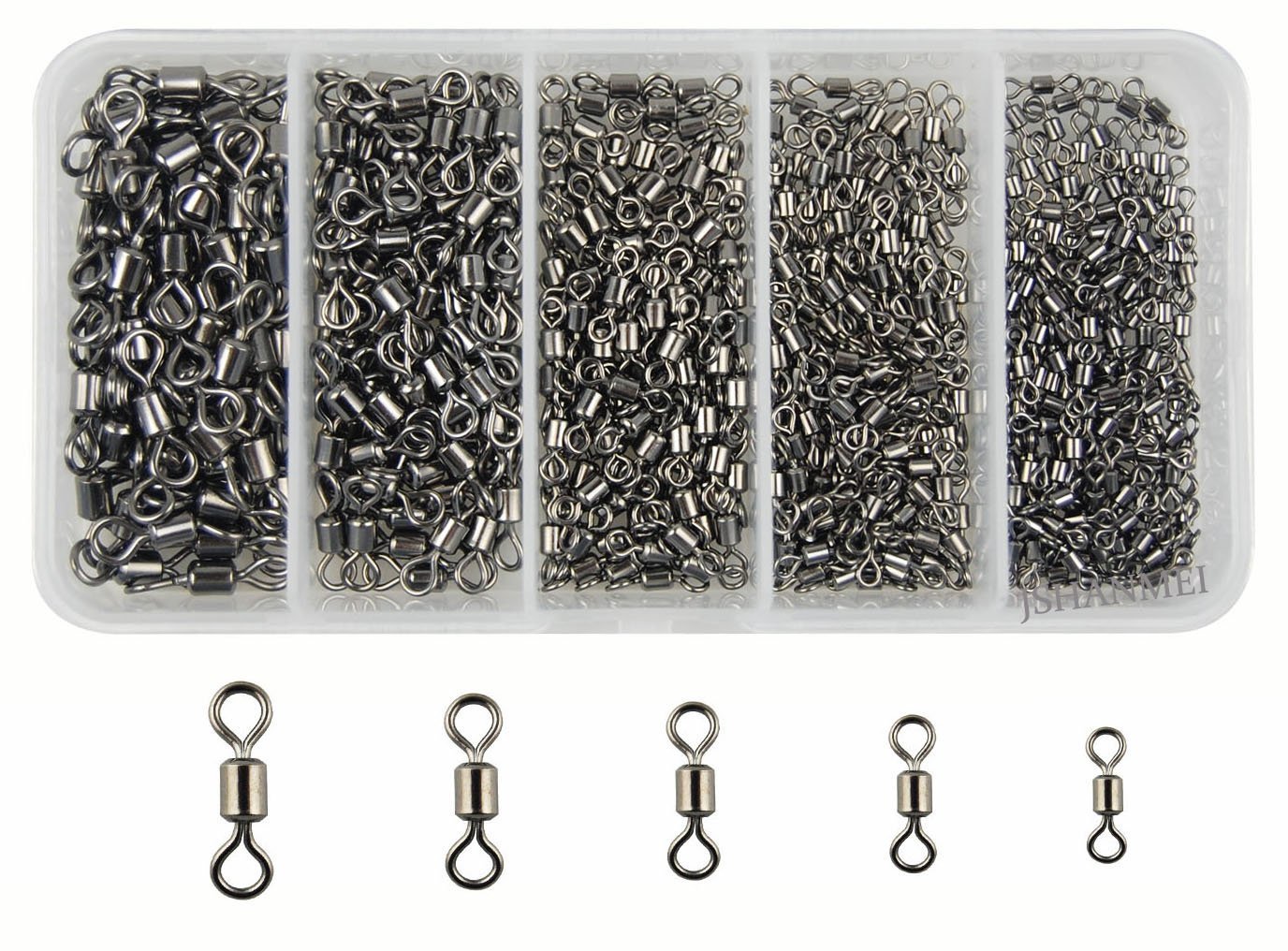 320pcs/box High-strength Heavy Duty Fishing Rolling Swivels Ball Bearing Swivel with Solid Rings Fishing Hook Connector Tackle Box