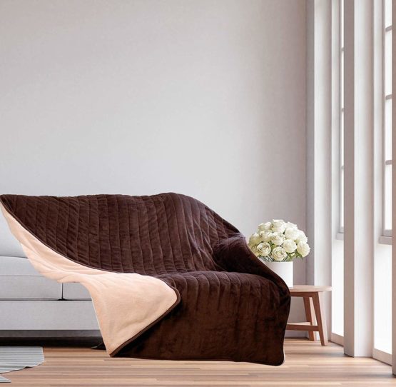 Homefront Electric Heated Throw / Over Blanket in Chocolate/Cream XL