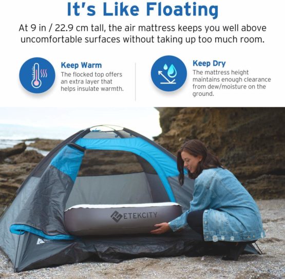 Etekcity Air Bed Inflatable Air Mattress Airbed Single/Twin Size Foldable and Flocked Blow up