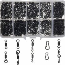 SHADDOCK 150pcs/box Matte Black Carp Fishing Swivel Clips Rolling Ring Swivel Speed Links Snaps Quick Change/Release Swivels Rigs Kit with Tackle Box for Carp Coarse Sea Fishing