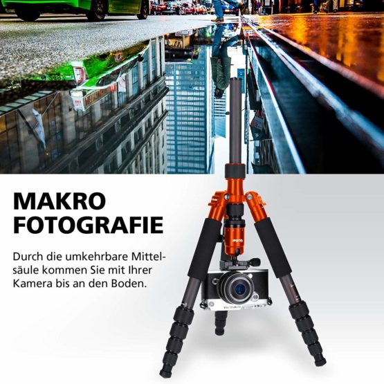 Rollei Compact Traveler No 1 Carbon I Orange I Light travel tripod I Small pack size photo tripod I Ball head and tripod bag - Image 3