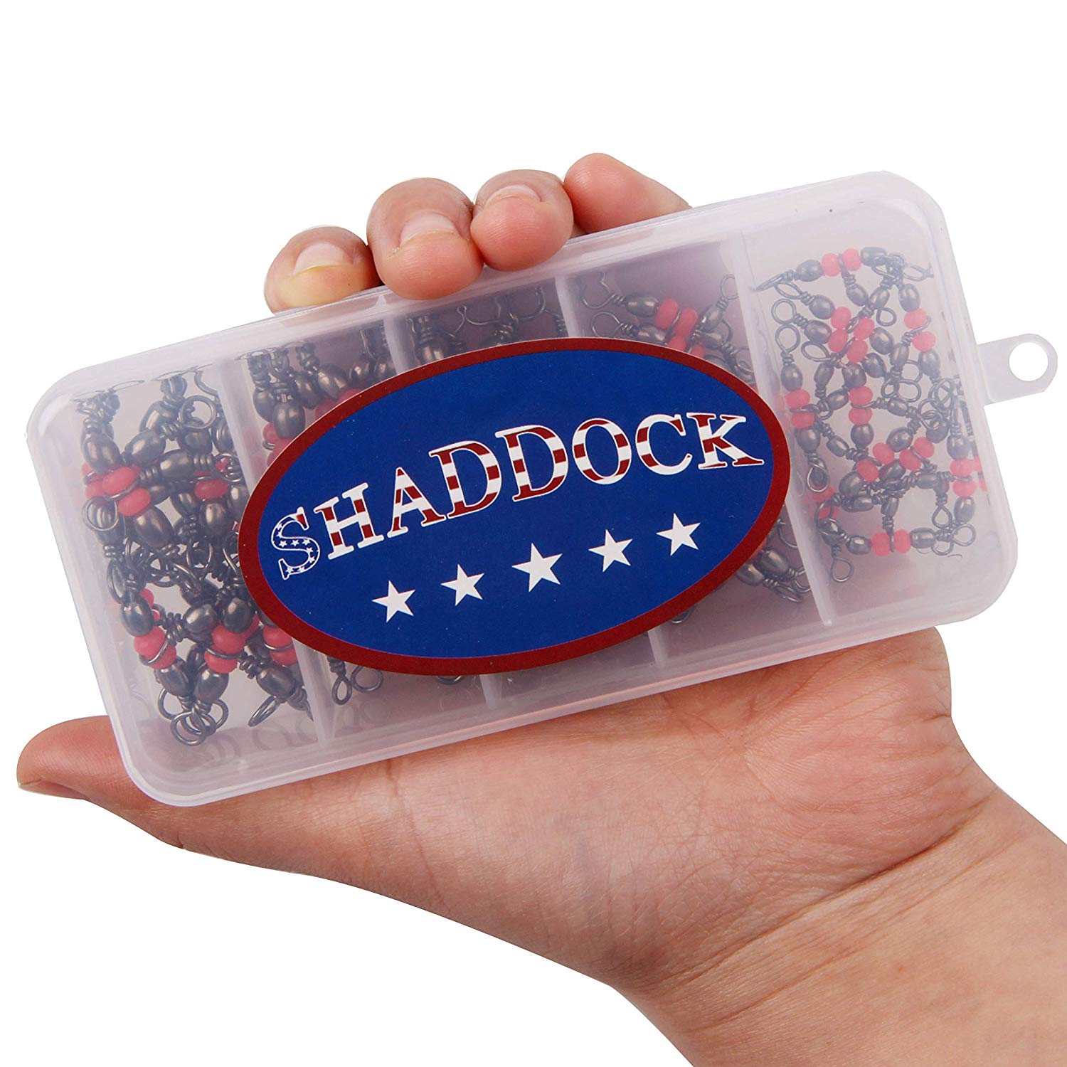 SHADDOCK 50pcs/box Three Way Fishing Barrel Swivels T-Turn Cross Line Triple Barrel Swivels Red Brass Rolling Swivel Fishing Line Connector Clips with Tackle Box - Image 3