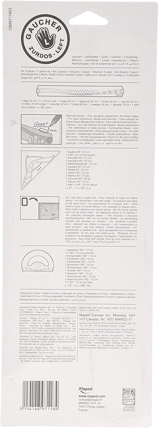 Maped 30cm Geometric Left Handed Geometry Set, transparent, 3 count (Pack of 1) - Image 2