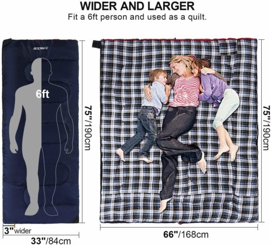 REDCAMP Cotton Flannel Sleeping Bags for Camping, 3-Season Warm and Comfortable Adult Sleeping Bag, Envelope with 2/3/4lbs Filling - Image 2