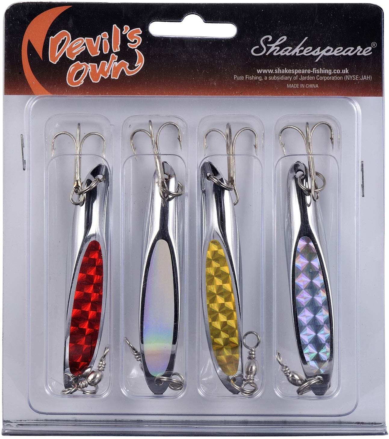 Shakespeare Devil's Own 4pc Slither, Fishing Hook, Hard Lures, Sea Fishing, Unisex, Assorted, 28gr