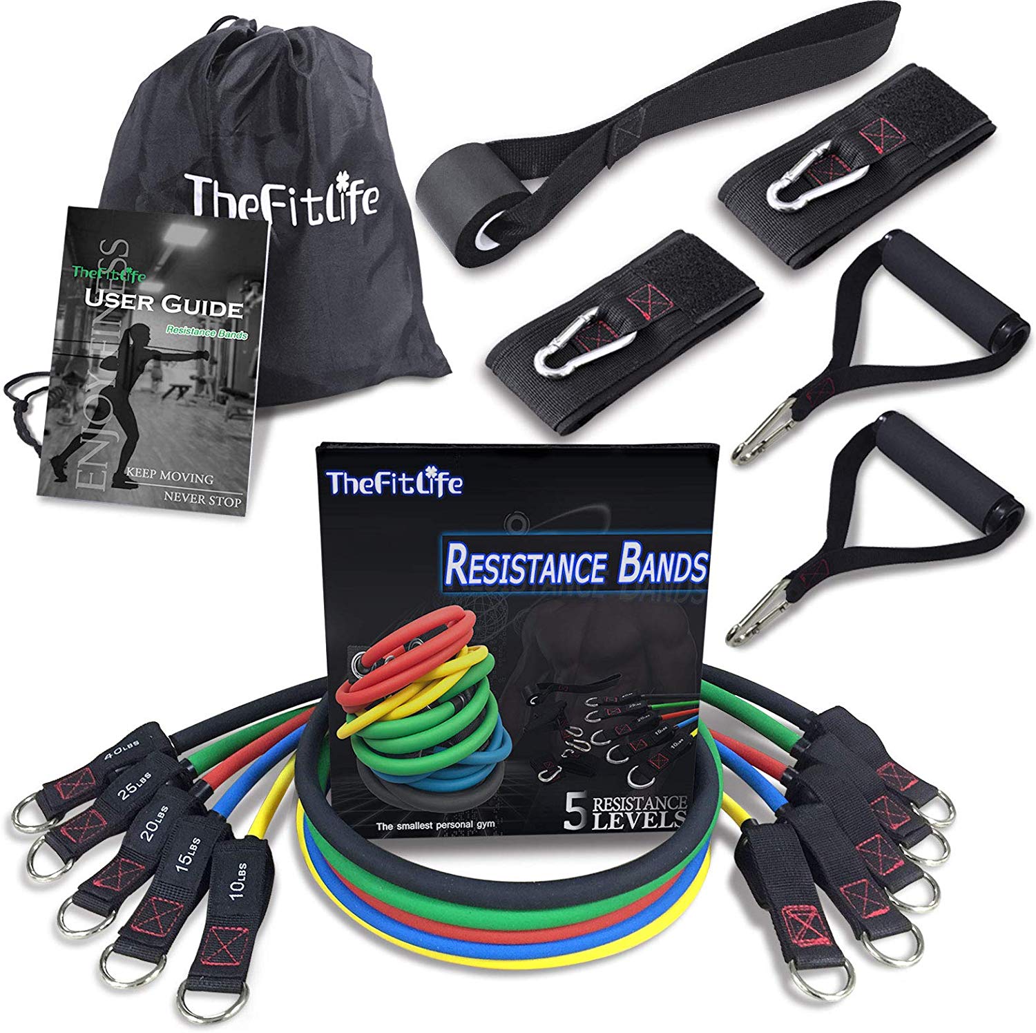 TheFitLife Exercise Resistance Bands with Handles, 5 Fitness Workout Bands Stackable up to 110/150/200/250/300 lbs