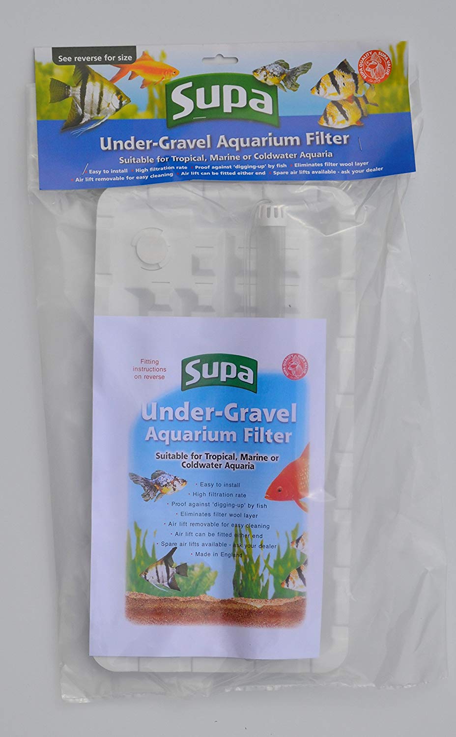 Supa Under Gravel Aquarium Filter, 43 x 23 cm, Suitable for Tropical Marine or Cold Water Aquariums/Fish Tanks, Made In The UK