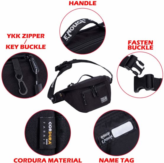 Rough Enough Bum Bag Crossbody Waist Fishing Bag Fanny Pack Bumbag for Women Men in Large Black Tactical EDC Pouch Sling Bag for Sports - Image 4