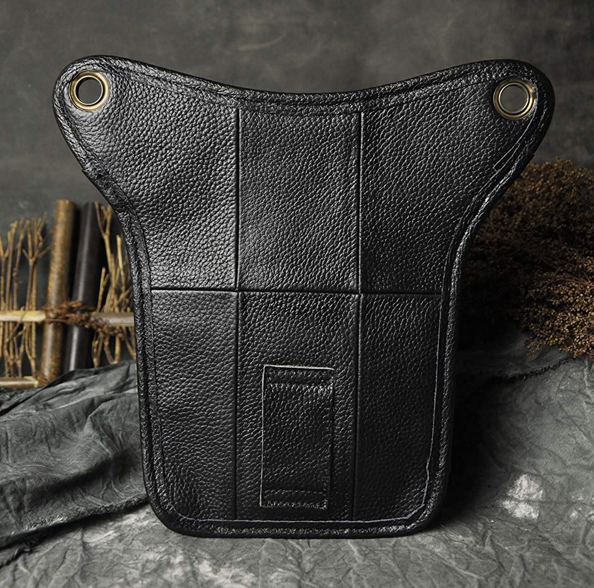 Le'aokuu Mens Genuine Leather Messenger Hip Bum Blet Waist Pack Tactic Drop Leg Thigh Bag (211-3 The Black) - Image 4