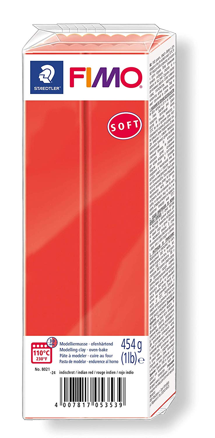 STAEDTLER 8021-24 FIMO Soft Oven-Hardening Polymer Modelling Clay - Indian Red (1 x 454g Block)