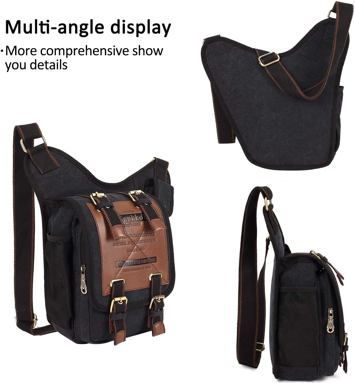 FANDARE Fashion Shoulder Backpack Cross Body Bag Sling Bag Chest Pack Bag Chest Strap Bag One Strap Sport Bag Backpack Men/Women Cycling Hiking Camping Outdoor Travel Bag Canvas Black - Image 3