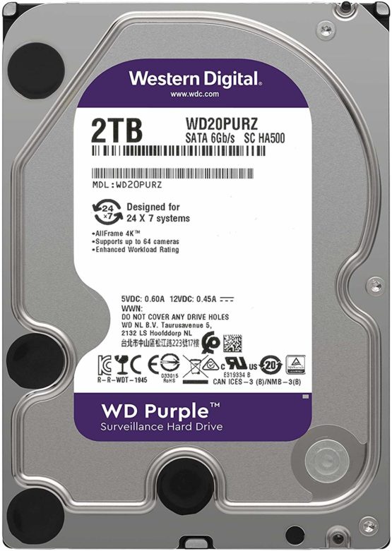 Western Digital Purple 2TB Surveillance 3.5 Inch SATA 6 Gb/s Hard Disk Drive with Allframe 4K Technology - 180TB/yr, 64MB Cache, 5400rpm - WD20PURZ - Image 3