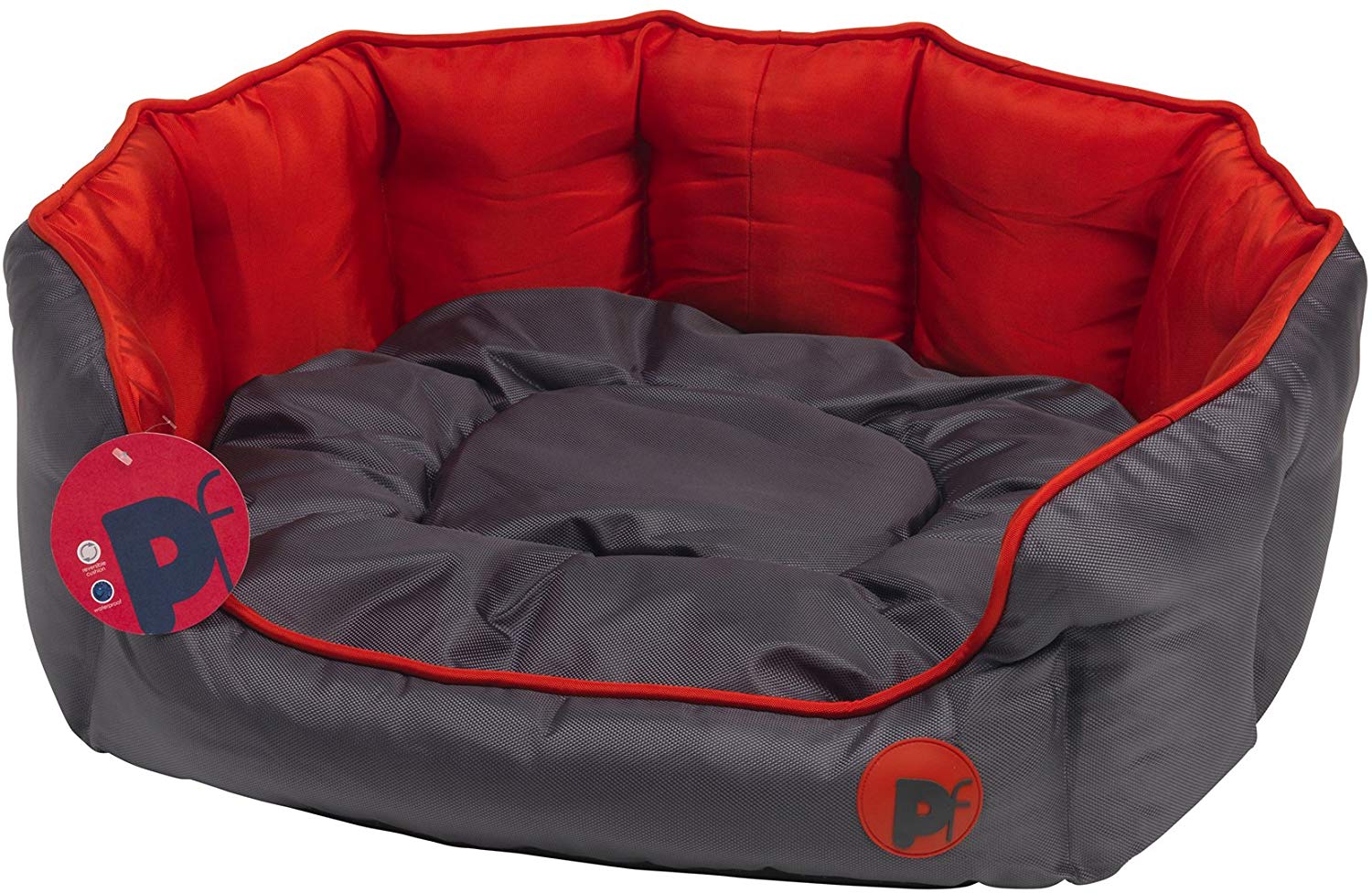 Petface Luxury Oval Oxford Dog Bed with Removeable Cushion, Machine Washable, Red, Large (Pack of 1), 67 x 57 x 25 cm (L x W x H)