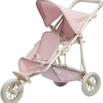 Olivia's Little World Pink Polka Dot Twin Dolls Pram Stroller Pushchair For Baby Dolls Toy Pram With Storage UK-OL-00004