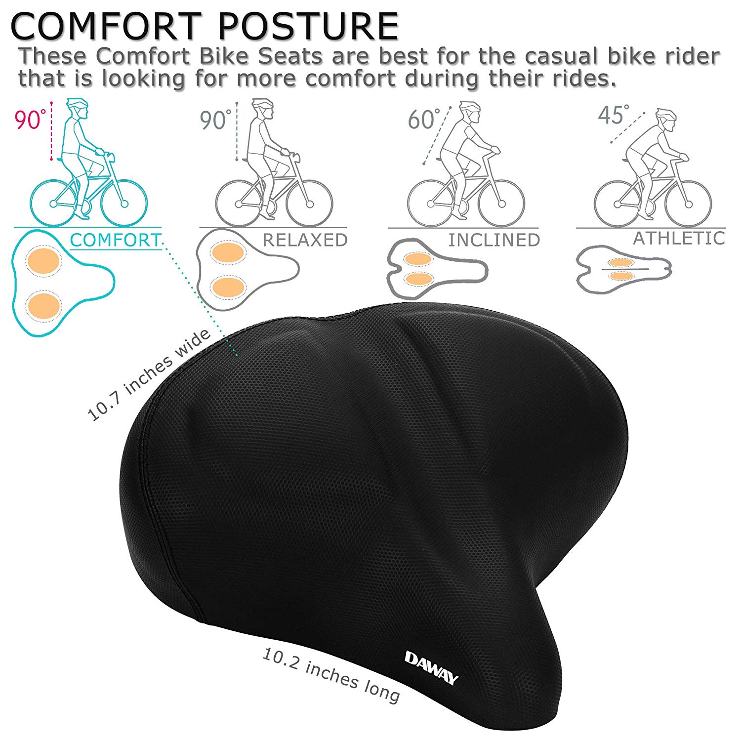 Daway Oversized Comfort Bike Seat C40 Most Comfortable Extra Wide Soft Foam Padded Exercise 2213