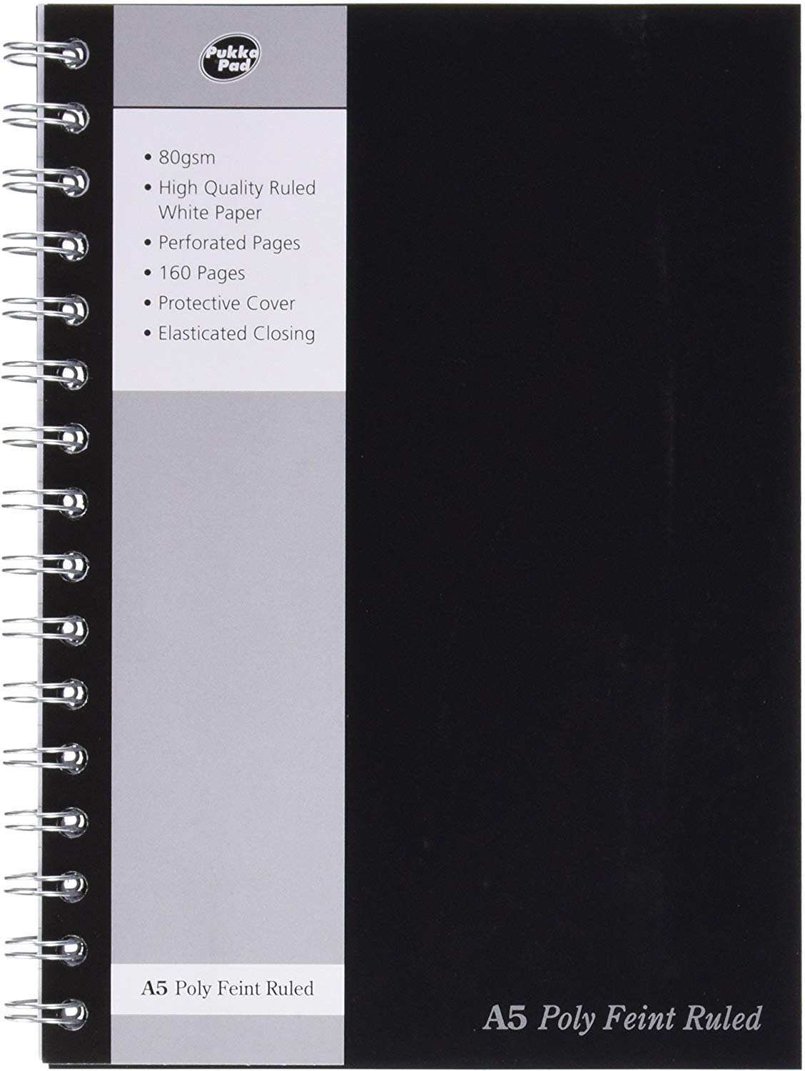 Pukka Pads A5 Ruled Feint Poly Jotta Notebook - Black (160 Pages) Pack of 3