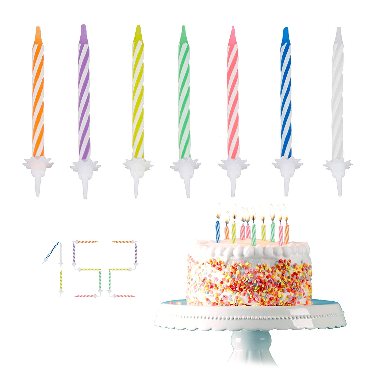 Relaxdays Set of 102 Colourful Birthday Candles with 50 Holders, Candles for Cakes Party Decoration, Party Candles, 6 cm