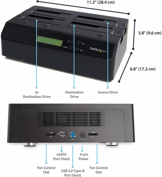 StarTech 4 Bay USB 3.0/ eSATA Hard Drive Duplicator Dock for 2.5" & 3.5" SATA/ IDE SSD HDD - Standalone 1:3 Copier Docking Station (SATDOCK4U3RE), Black - Image 3