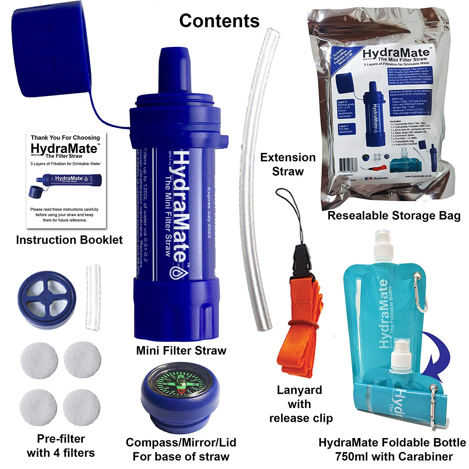 Water Filter Straw Personal Kit. 2 layers of filtration. Removes