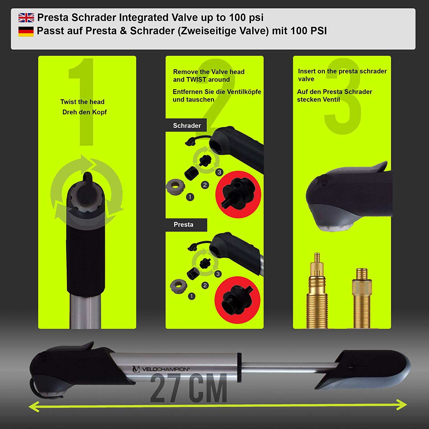 VeloChampion Frame Mounted Alloy 7 Mini Bike Pump Fits Presta (SV