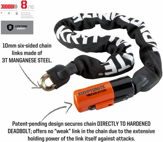 Kryptonite Unisex's Evolution Chain Lock, Black/Orange, 10mm x 90cm - Image 2