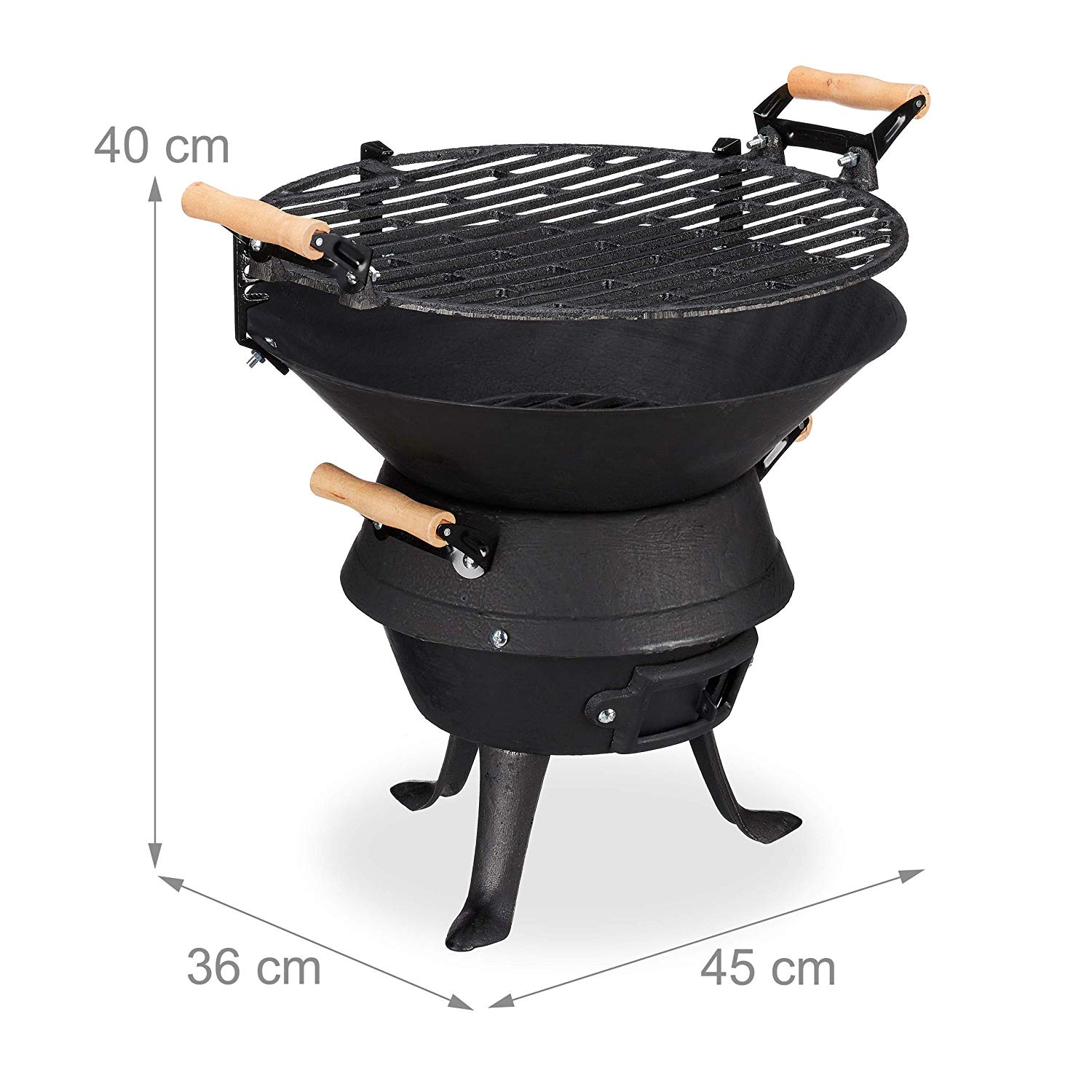 Relaxdays Cast Iron BBQ, Height Adjustable Cooking Grate, Air Vent, Wood Burning Barbecue, HWD 40x45x36 cm, Black - Image 4