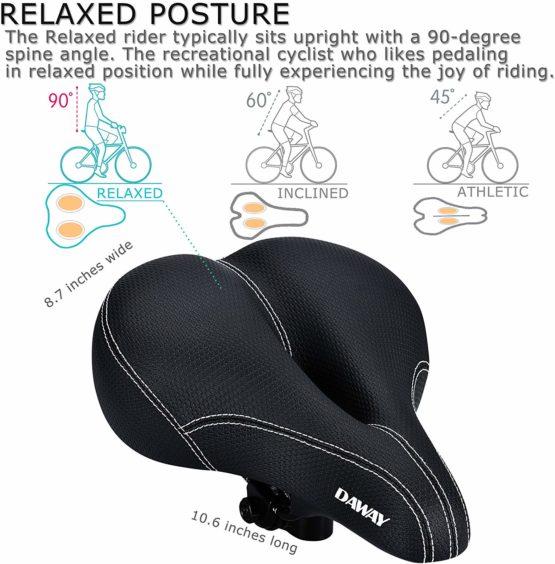 DAWAY Comfortable Men Women Bike Seat C99 Memory Foam Padded Leather Wide Bicycle Saddle Cushion with Taillight, Waterproof, Dual Spring Designed, Soft, Breathable, Fit Most Bikes - Image 2
