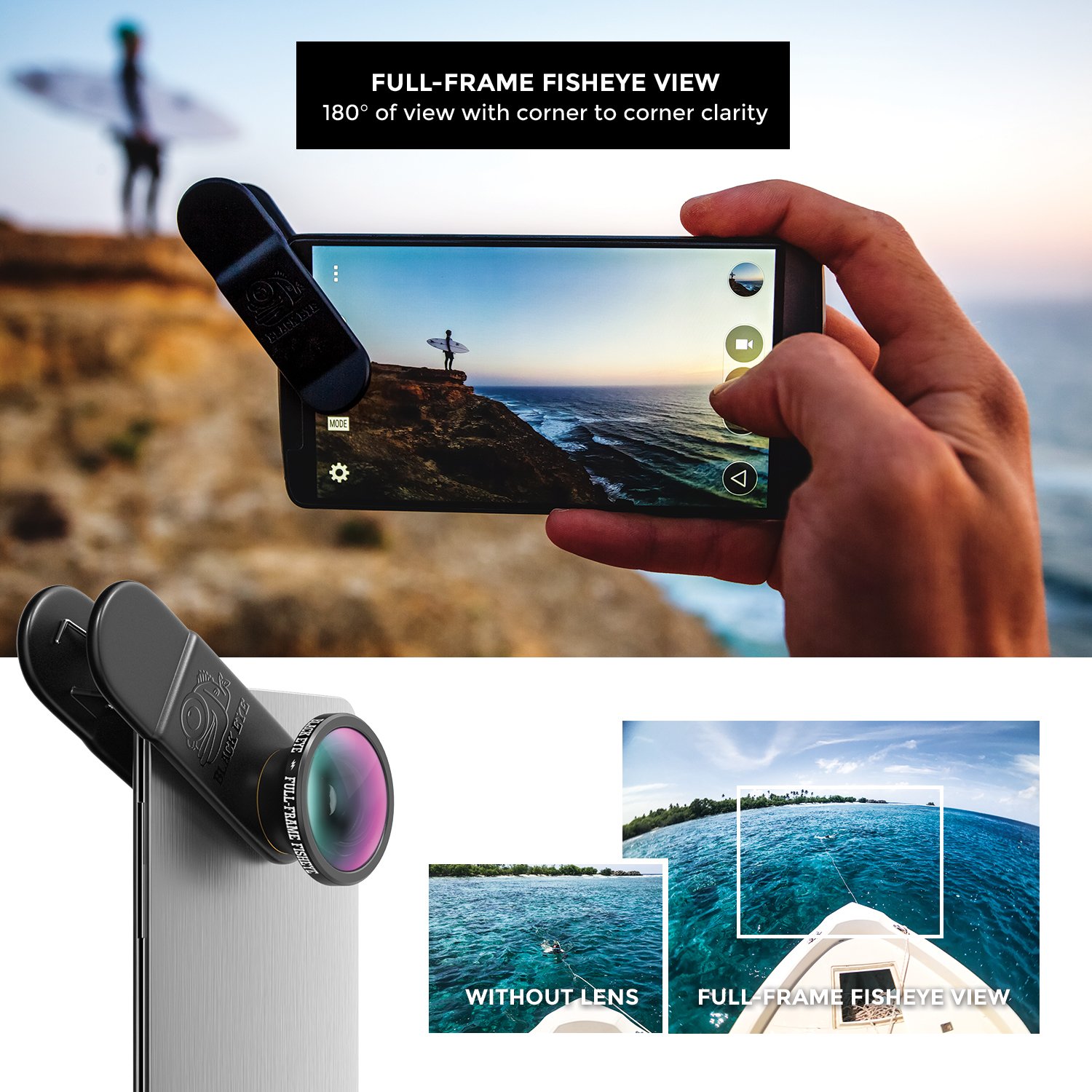 BLACK EYE Fullframe-Fisheye 180°lens for smartphones built before 2018 (Triple Coated Glass, Universal Clip, Works also with DualCams) - FF002 - Image 3