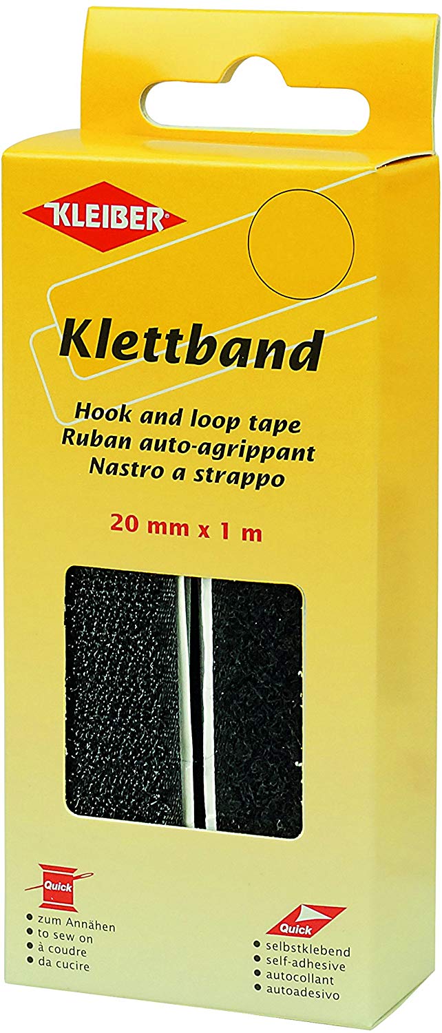 Kleiber Kletband hook and loop tape 20mm x 1m-Black, Polyester blend, 15 x 6 x 3 cm