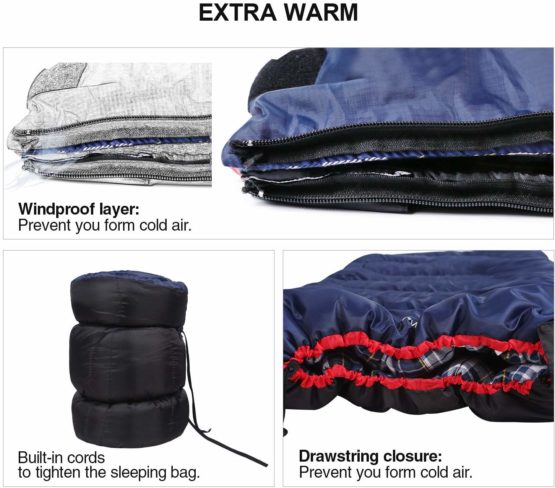 REDCAMP Cotton Flannel Sleeping Bags for Camping, 3-Season Warm and Comfortable Adult Sleeping Bag, Envelope with 2/3/4lbs Filling - Image 4