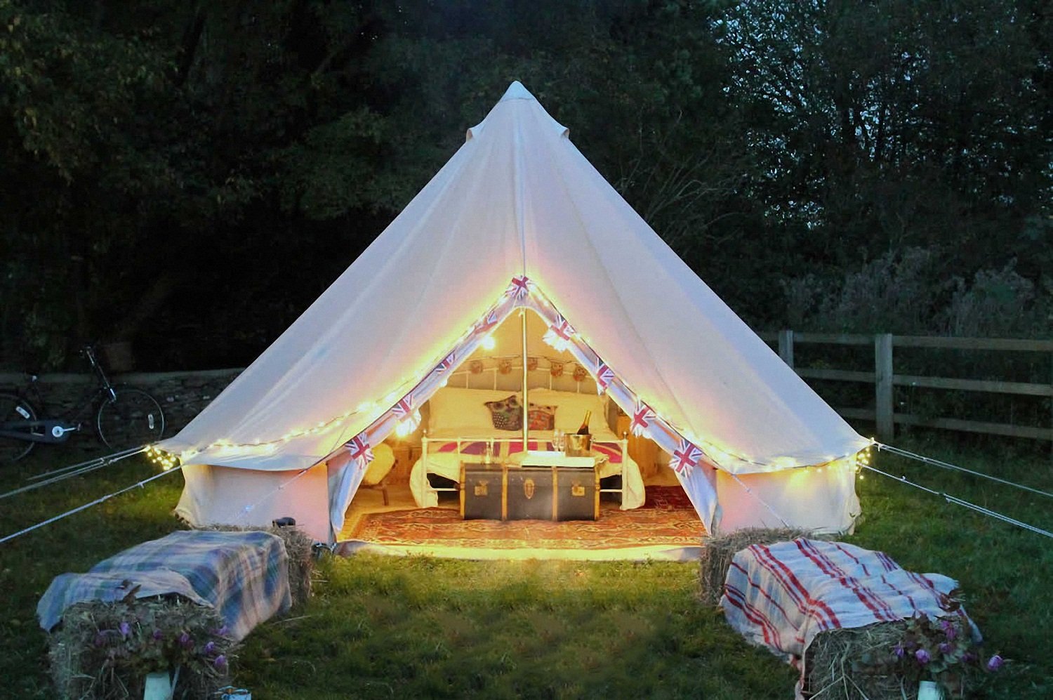 Cozy house Outdoor Waterproof Four Seasons Family Camping Cotton Canvas Bell Tent with Meshed Door and Windows (Diameter 4M) - Image 3