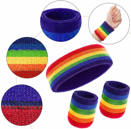 Bememo 6 Pieces Sweatbands Set, Includes 2 Pieces Sports Headband and 4 Pieces Wristbands Sweatbands Cotton Sweatband Set for Men and Women - Image 3