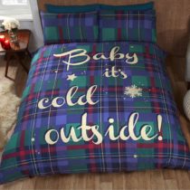 Baby It's Cold Outside Tartan Checked Quilt Duvet Cover and 2 Pillowcase Bedding Bed Set, Blue, Double