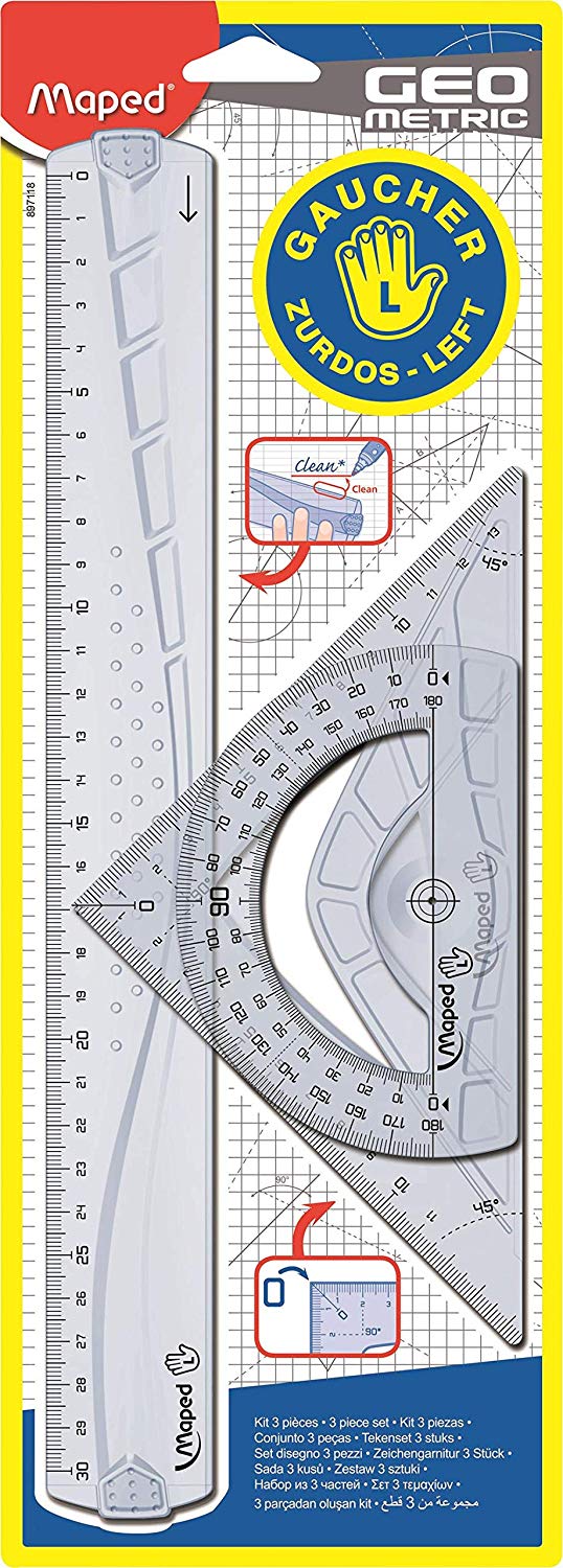 Maped 30cm Geometric Left Handed Geometry Set, transparent, 3 count (Pack of 1)