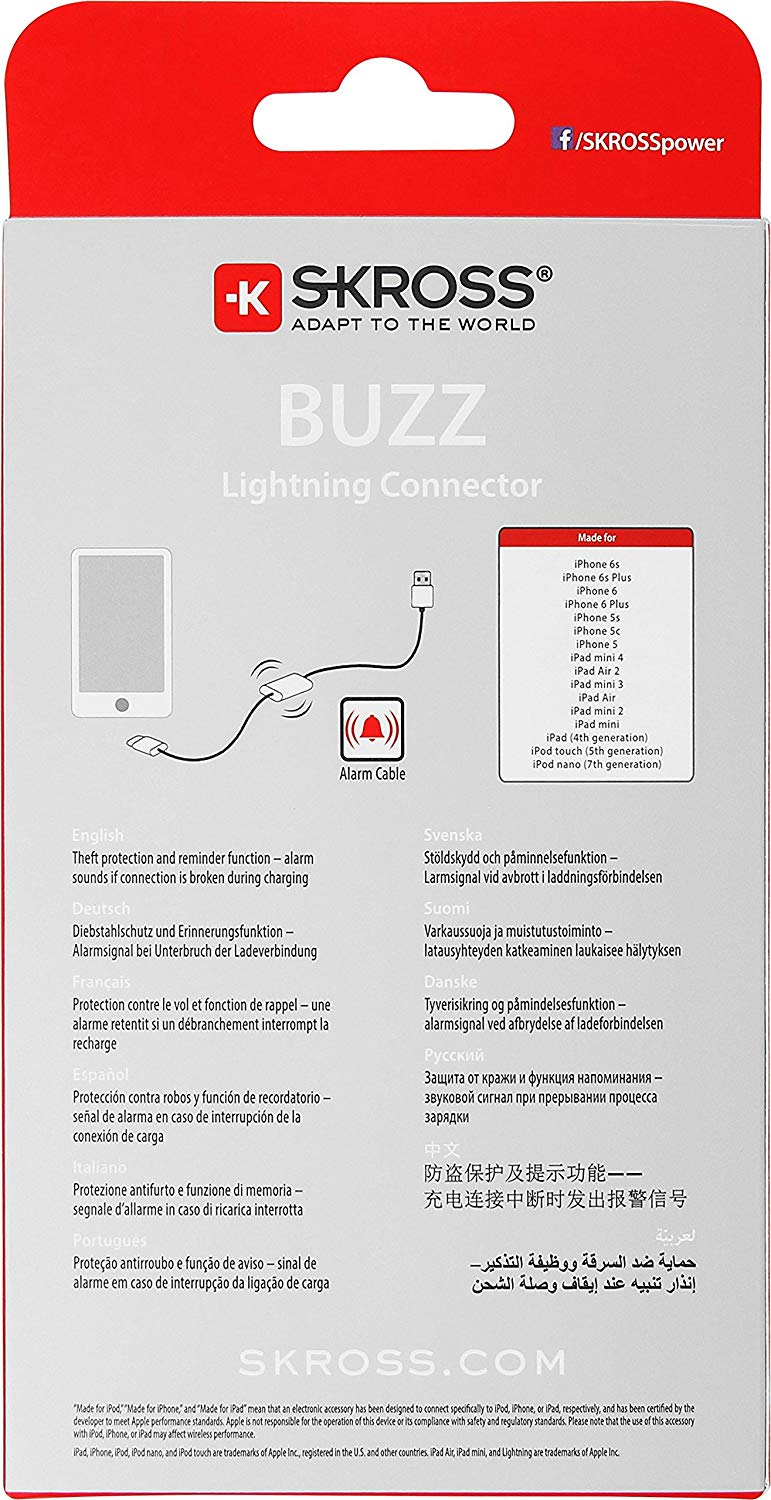 SKROSS Buzz Alarm Lightning Connector Data and Charging Cable for Apple iPhone 5/5s/6/6s/6 Plus/7/7 Plus - White - Image 4