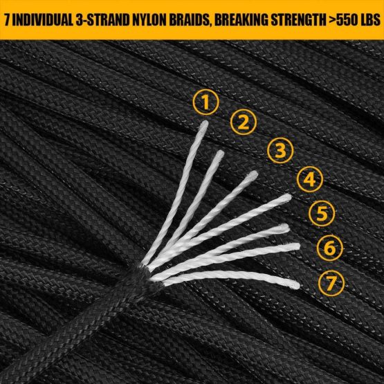 Brotree 550 Paracord 7 Strand Nylon Parachute Cord Outdoor Survival Rope - 550lb Breaking Strength (Standard, Reflective) - Image 4