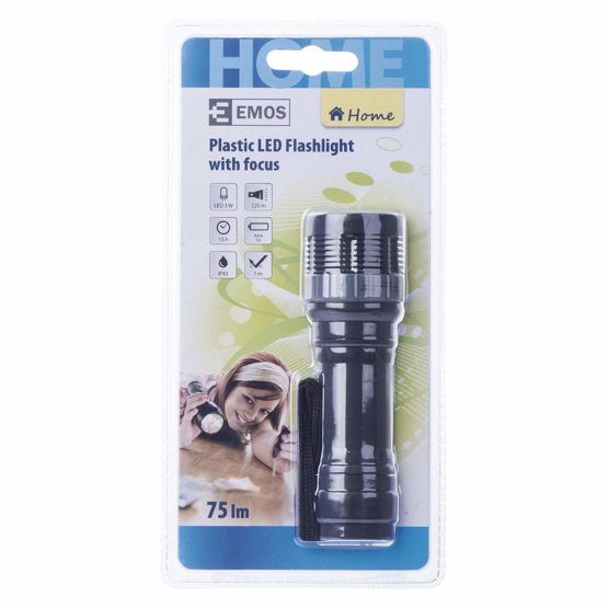EMOS LED Zoomable Flashlight, IP43 Waterproof and Frost Resistant, 75 Lumens, 125 Meter Beam Distance, 15 Hours Runtime, Black - Image 4