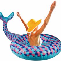 Relaxdays, Blue Swim Ring Mermaid, XL Bathing Fun For Pool & Beach, Inflatable Water Nix With Fin