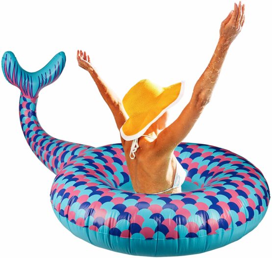 Relaxdays, Blue Swim Ring Mermaid, XL Bathing Fun For Pool & Beach, Inflatable Water Nix With Fin
