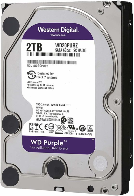 Western Digital Purple 2TB Surveillance 3.5 Inch SATA 6 Gb/s Hard Disk Drive with Allframe 4K Technology - 180TB/yr, 64MB Cache, 5400rpm - WD20PURZ - Image 2