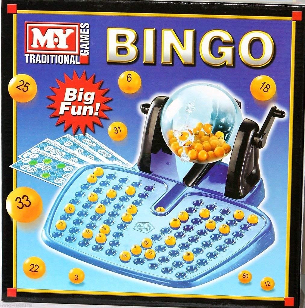 M.Y Traditional Bingo Game - Complete with Bingo Balls Dispenser and Bingo Cards, Blue, 29 x 12 x 30 cm