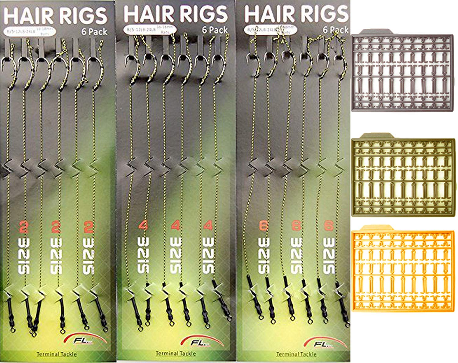 SHADDOCK 18pcs Carp Fishing Hair Rigs Curved Barb Hooks with Boilie Rig Stops Hair Extender Boilie Bait Stoppers for Carp/Coarse Fishing