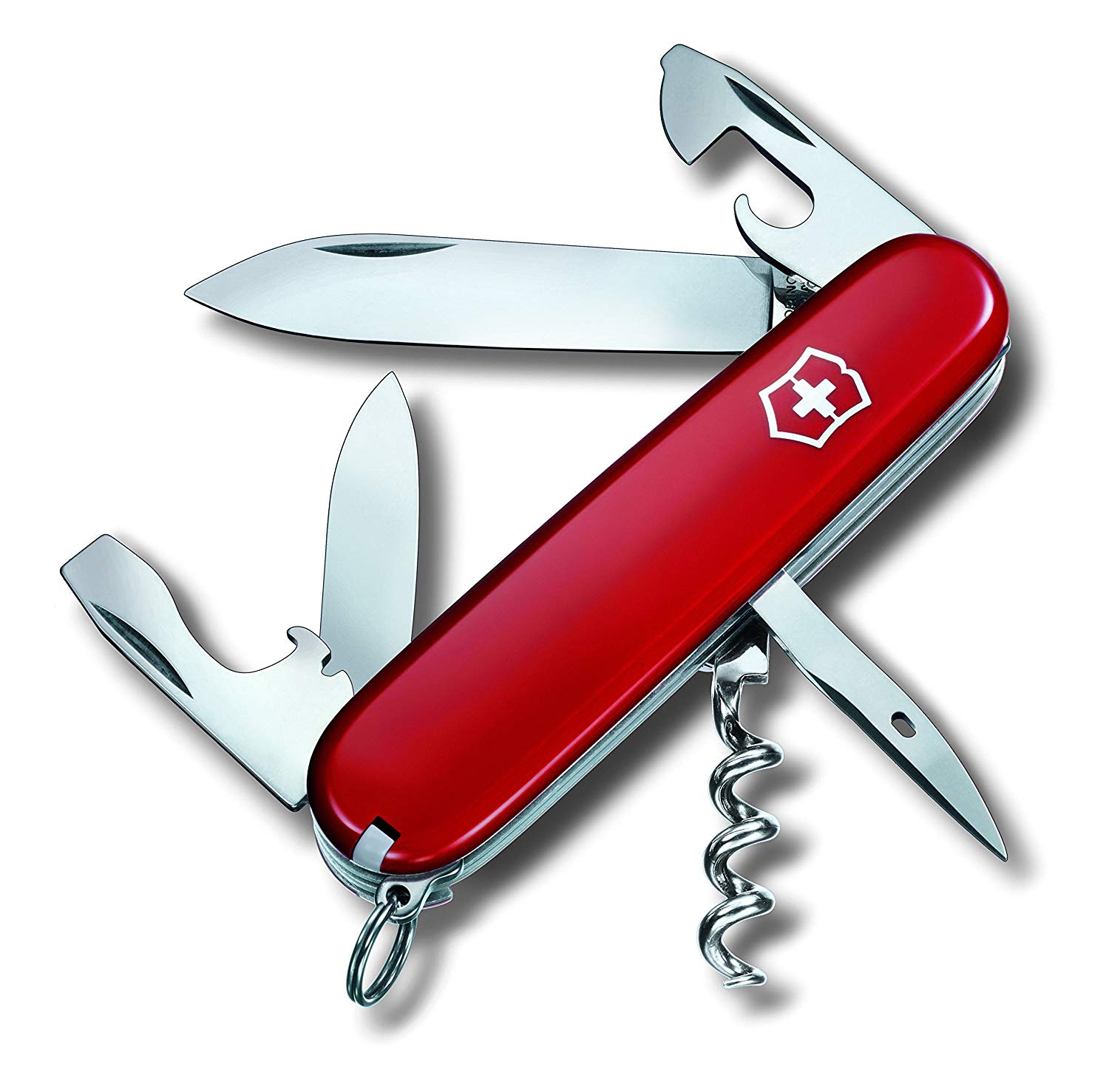 Victorinox Spartan Swiss Army Knife, Camping Pocket Knives, Medium, Multi Tool, 12 Functions, Blade, Bottle Opener, Red