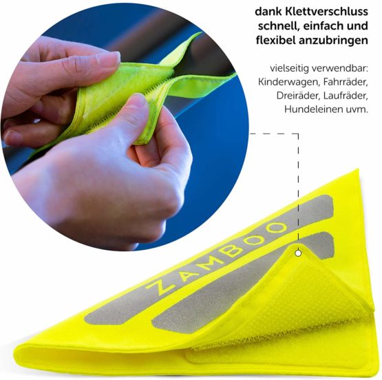 Zamboo - 4 Pack Pram Reflectors/Reflective Safety Accessory for Stroller, Bicycle, Bike Trailer, School Bag, Backpack and More - Neon Yellow - Image 3