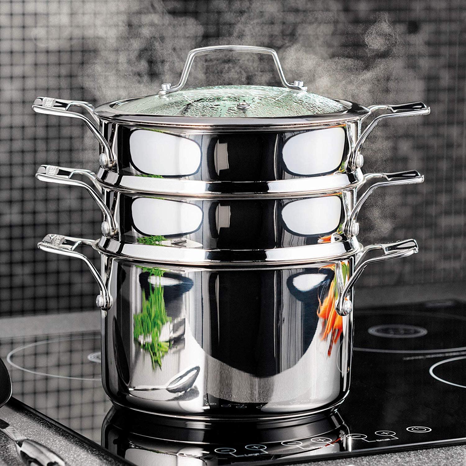 Stellar 24cm 3 Tier Steamer Set, Stainless Steel, Silver - Image 2